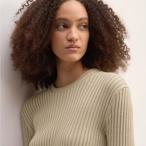 Everlane Cotton Ribbed Crew Sweater in Tan Beige size XS